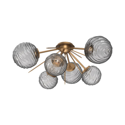 Gaia LED Flush Mount Ceiling Light in Novel Brass/Smoke Blown Glass.