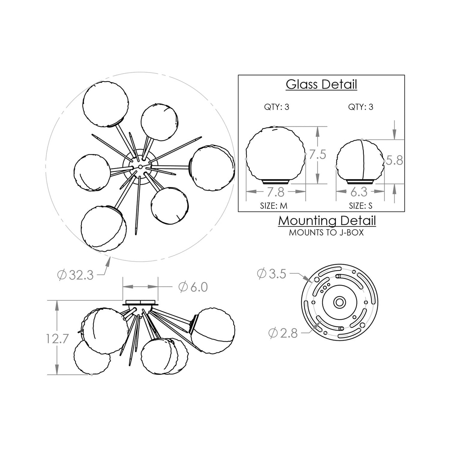 Gaia LED Flush Mount Ceiling Light - line drawing.