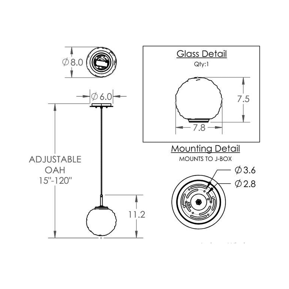 Gaia LED Pendant Light - line drawing.