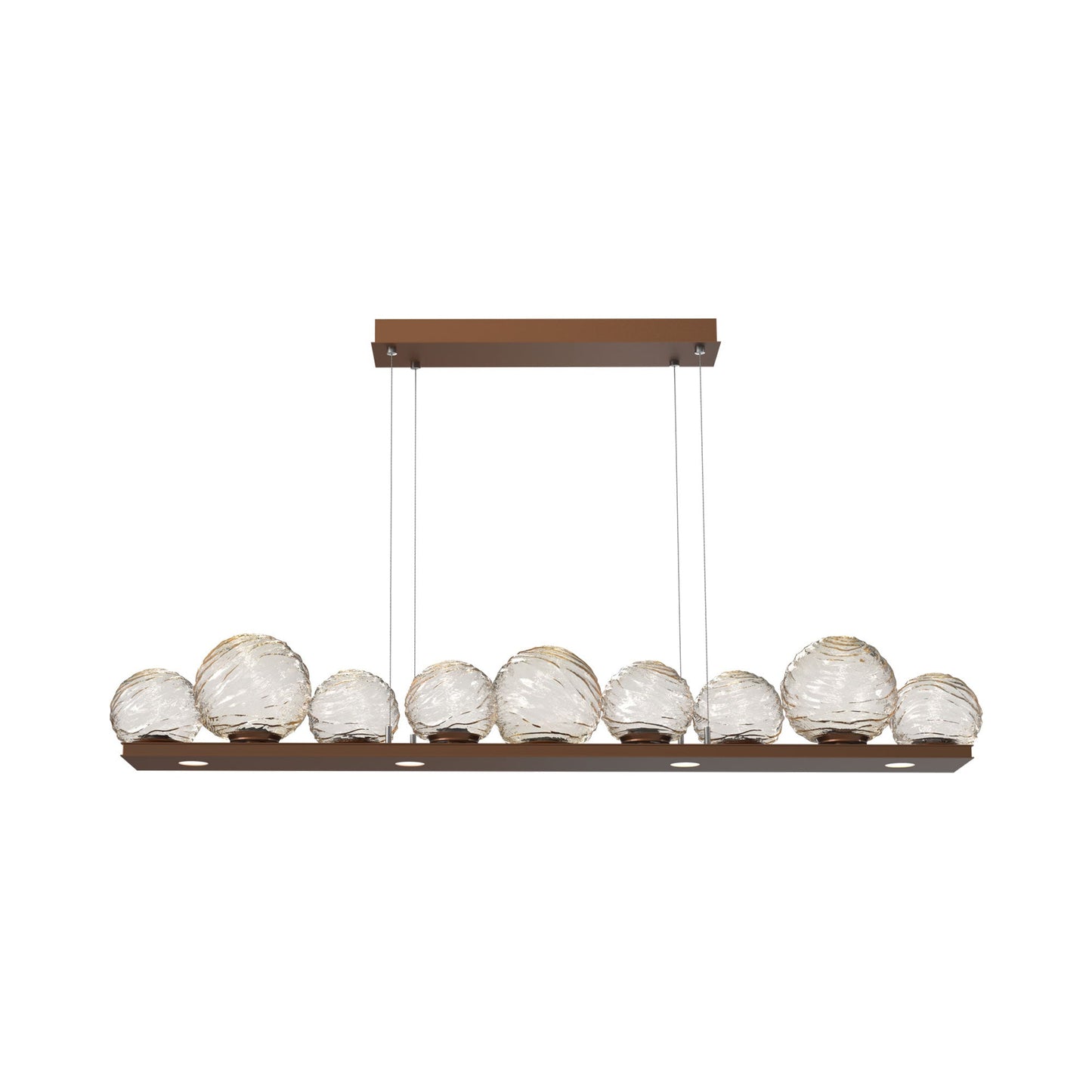 Gaia Linear LED Chandelier in Burnished Bronze/Amber Blown Glass (59-Inch).