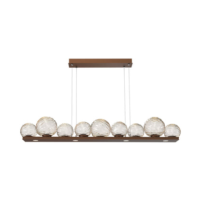 Gaia Linear LED Chandelier in Burnished Bronze/Amber Blown Glass (59-Inch).