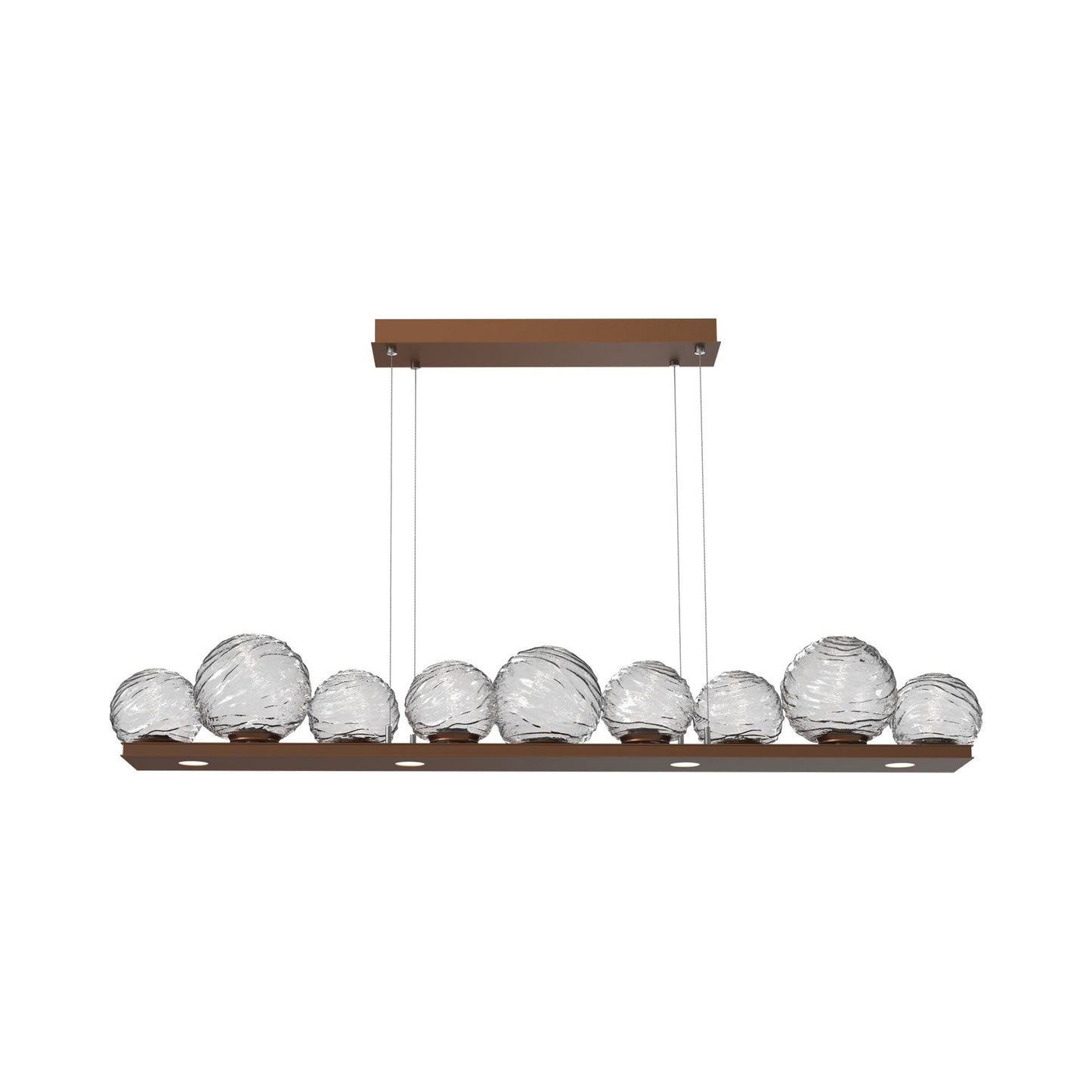 Gaia Linear LED Chandelier in Burnished Bronze/Clear Blown Glass (59-Inch).