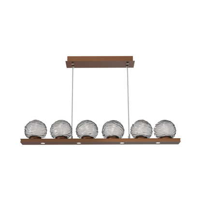 Gaia Linear LED Chandelier in Burnished Bronze/Smoke Blown Glass (44-Inch).