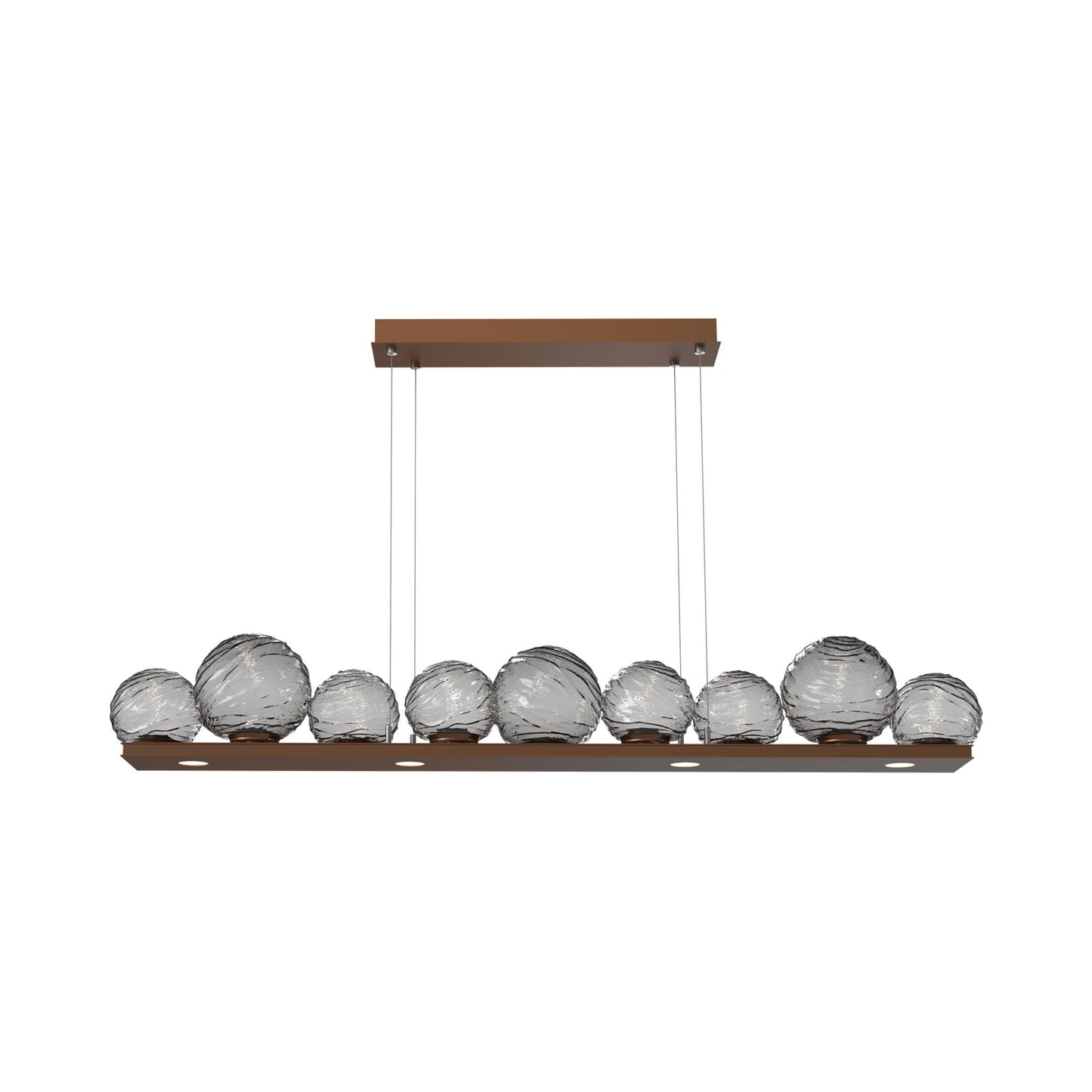 Gaia Linear LED Chandelier in Burnished Bronze/Smoke Blown Glass (59-Inch).