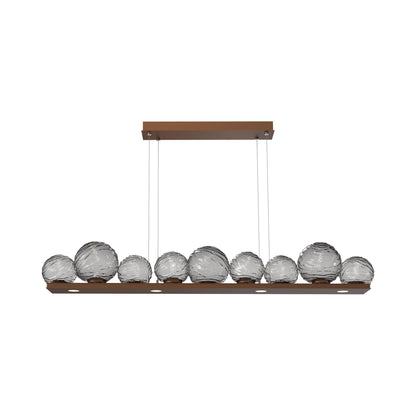 Gaia Linear LED Chandelier in Burnished Bronze/Smoke Blown Glass (59-Inch).