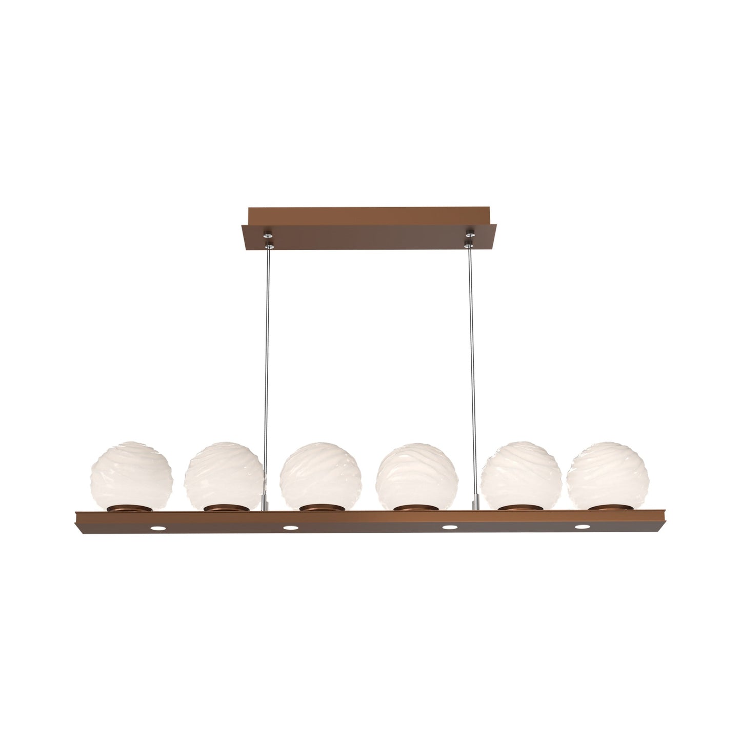 Gaia Linear LED Chandelier in Burnished Bronze/White Blown Glass (44-Inch).