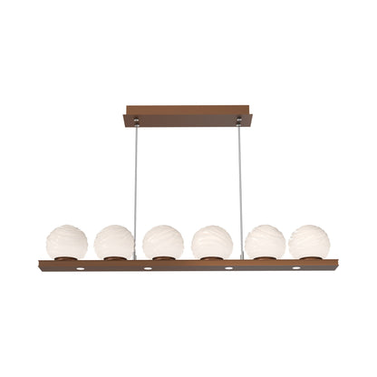 Gaia Linear LED Chandelier in Burnished Bronze/White Blown Glass (44-Inch).