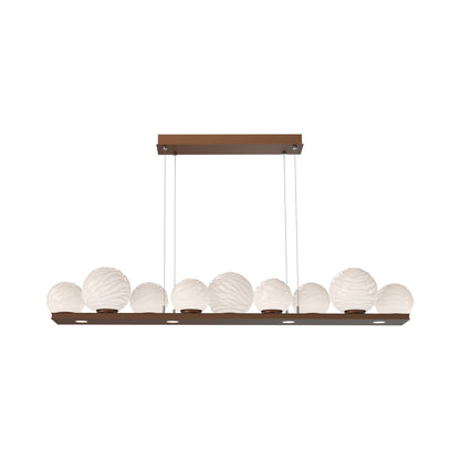 Gaia Linear LED Chandelier in Burnished Bronze/White Blown Glass (59-Inch).