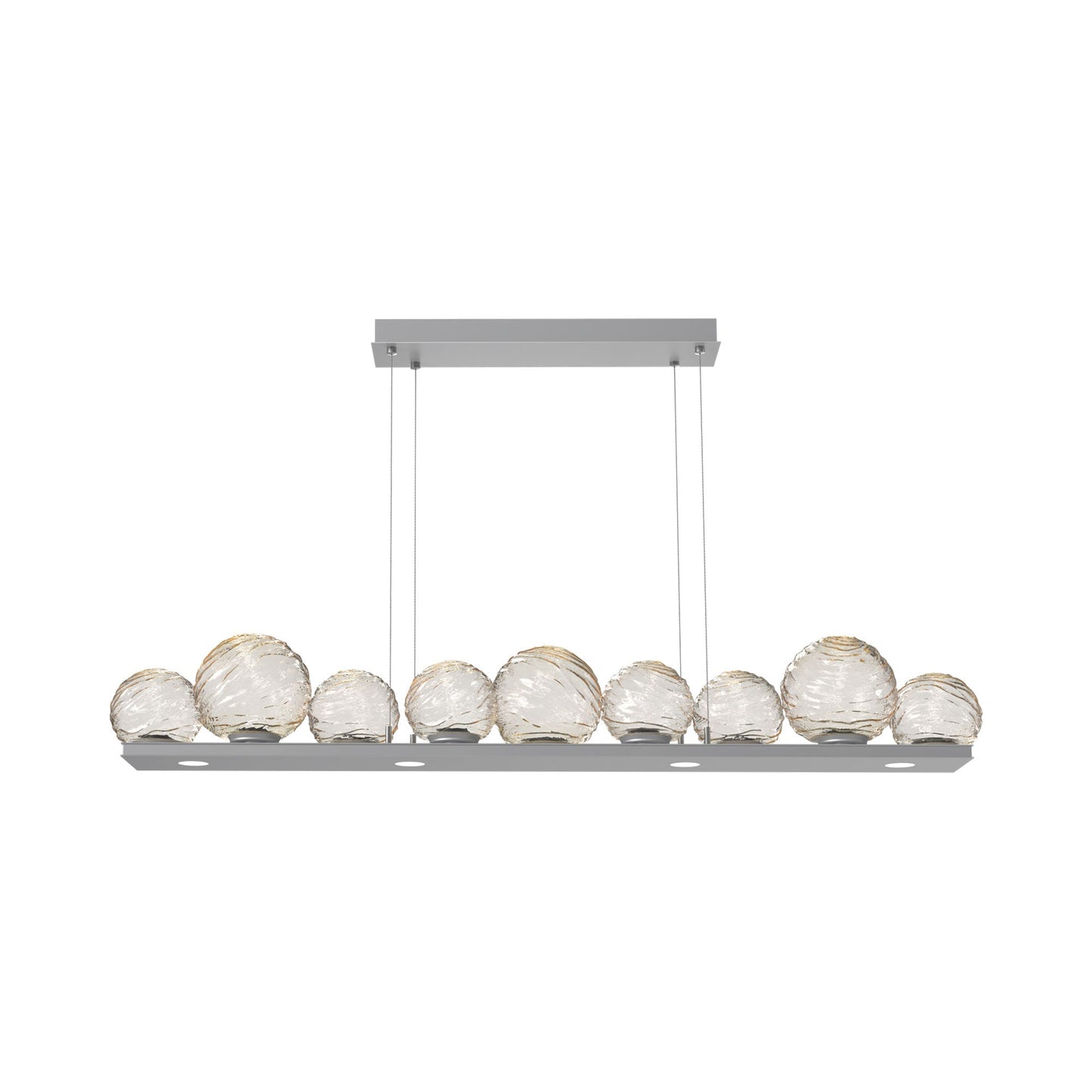 Gaia Linear LED Chandelier in Classic Silver/Amber Blown Glass (59-Inch).