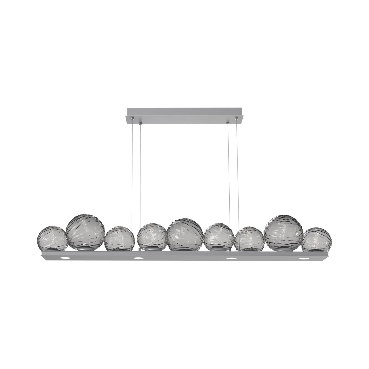 Gaia Linear LED Chandelier in Classic Silver/Smoke Blown Glass (59-Inch).