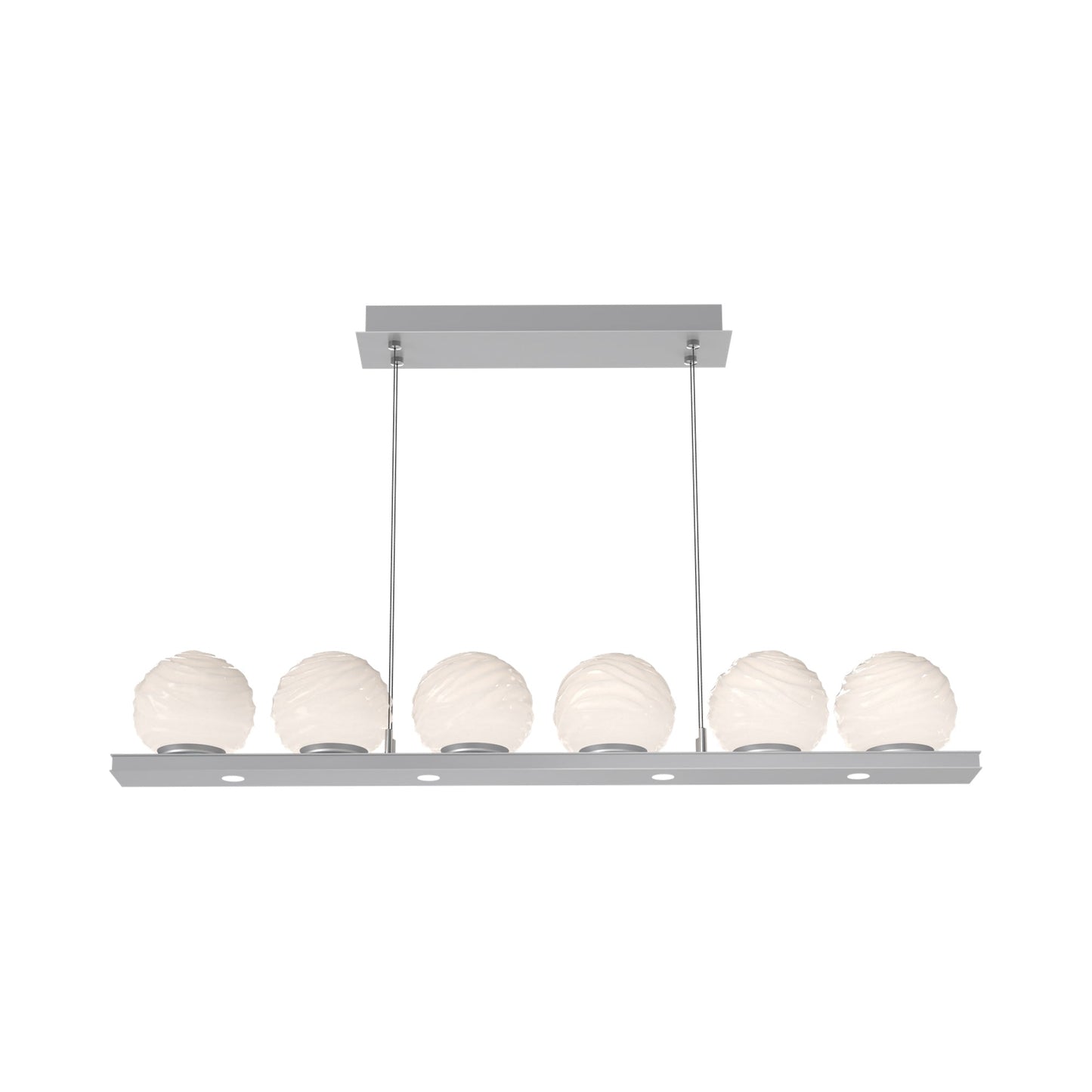 Gaia Linear LED Chandelier in Classic Silver/White Blown Glass (44-Inch).