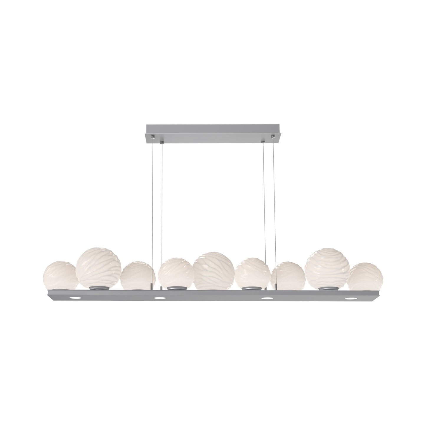 Gaia Linear LED Chandelier in Classic Silver/White Blown Glass (59-Inch).