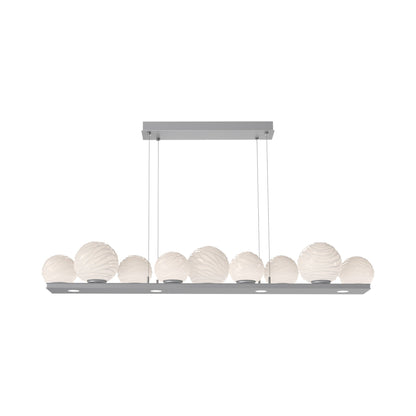 Gaia Linear LED Chandelier in Classic Silver/White Blown Glass (59-Inch).