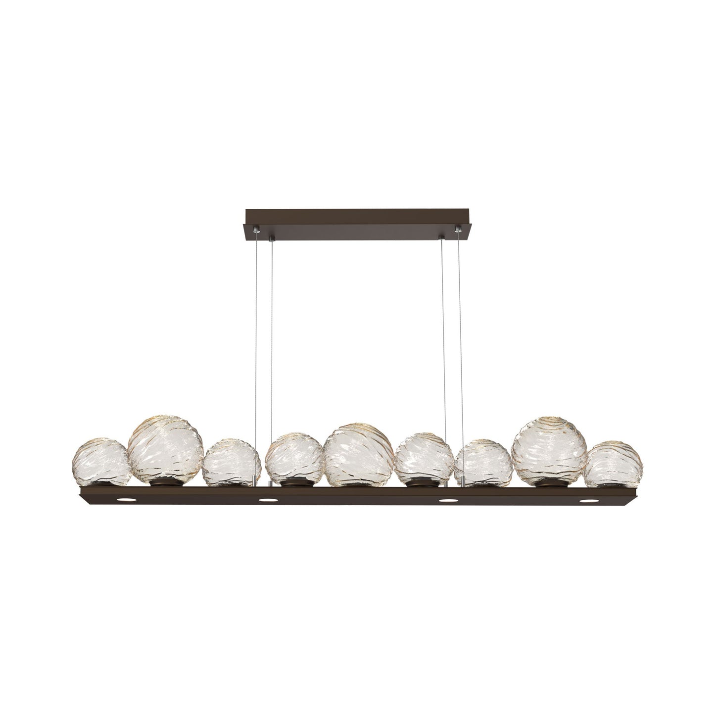 Gaia Linear LED Chandelier in Flat Bronze/Amber Blown Glass (59-Inch).