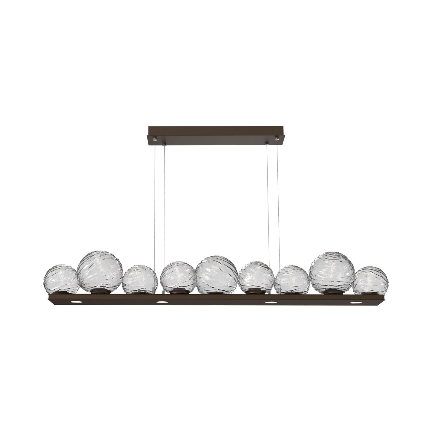Gaia Linear LED Chandelier in Flat Bronze/Clear Blown Glass (59-Inch).