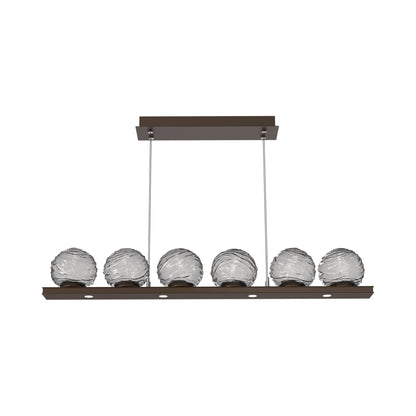 Gaia Linear LED Chandelier in Flat Bronze/Smoke Blown Glass (44-Inch).
