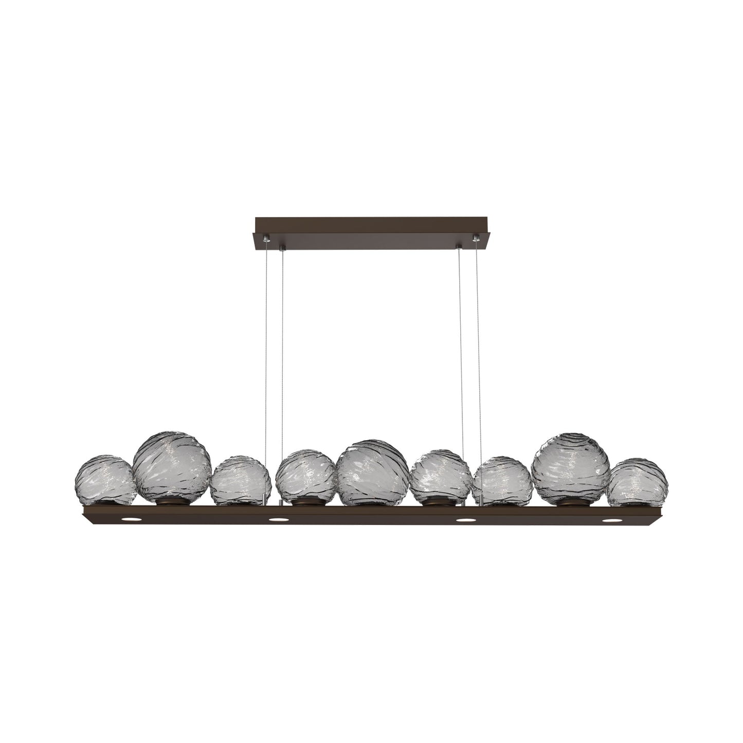 Gaia Linear LED Chandelier in Flat Bronze/Smoke Blown Glass (59-Inch).