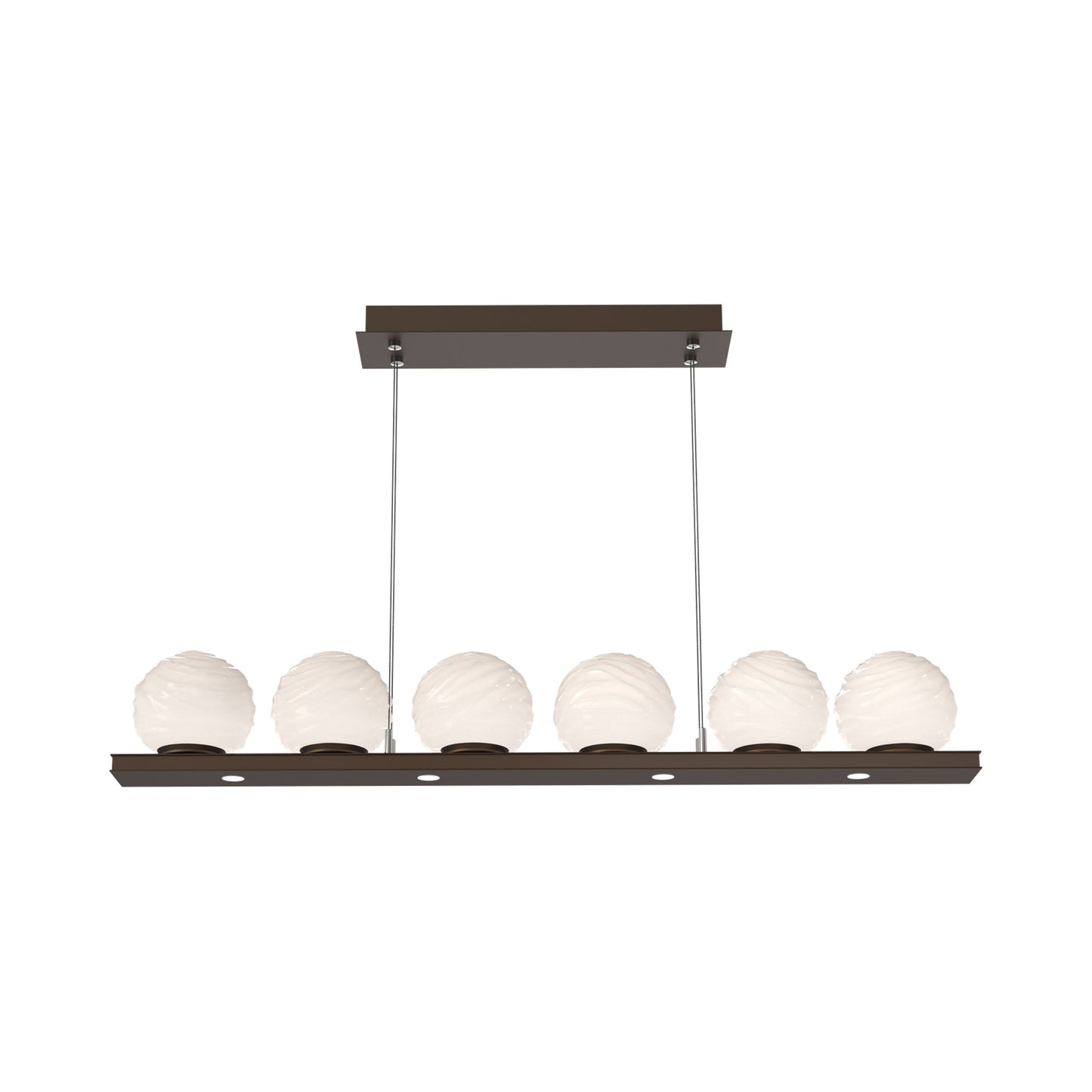 Gaia Linear LED Chandelier in Flat Bronze/White Blown Glass (44-Inch).
