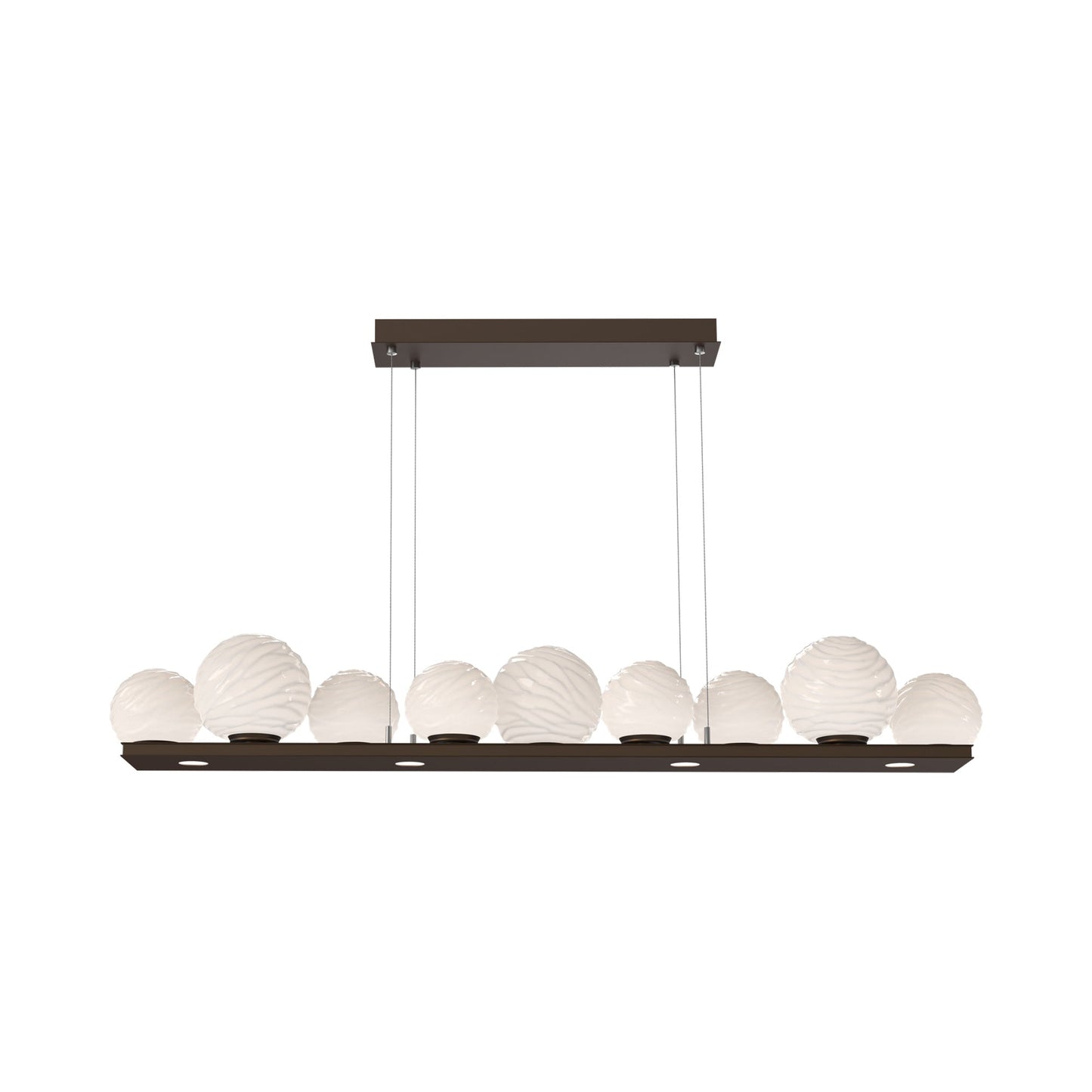 Gaia Linear LED Chandelier in Flat Bronze/White Blown Glass (59-Inch).
