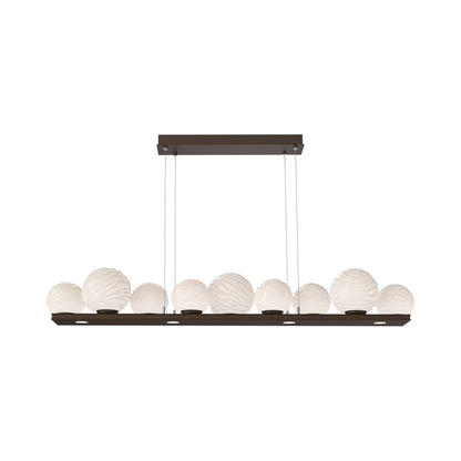 Gaia Linear LED Chandelier in Flat Bronze/White Blown Glass (59-Inch).