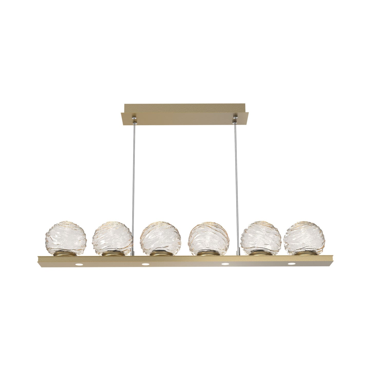 Gaia Linear LED Chandelier in Gilded Brass/Amber Blown Glass (44-Inch).