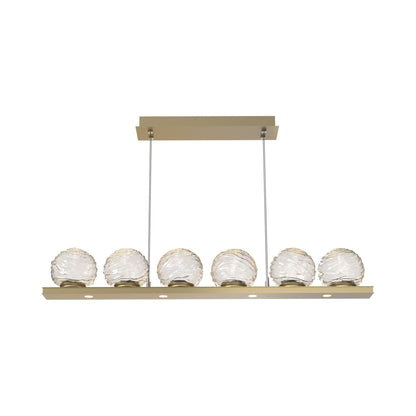 Gaia Linear LED Chandelier in Gilded Brass/Amber Blown Glass (44-Inch).