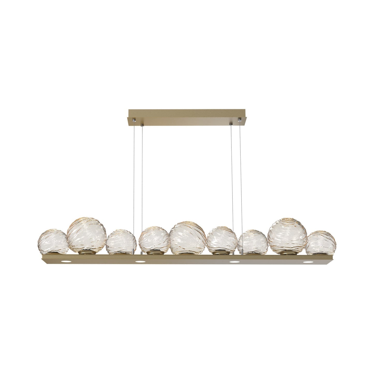 Gaia Linear LED Chandelier in Gilded Brass/Amber Blown Glass (59-Inch).