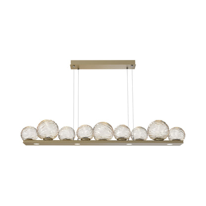 Gaia Linear LED Chandelier in Gilded Brass/Amber Blown Glass (59-Inch).