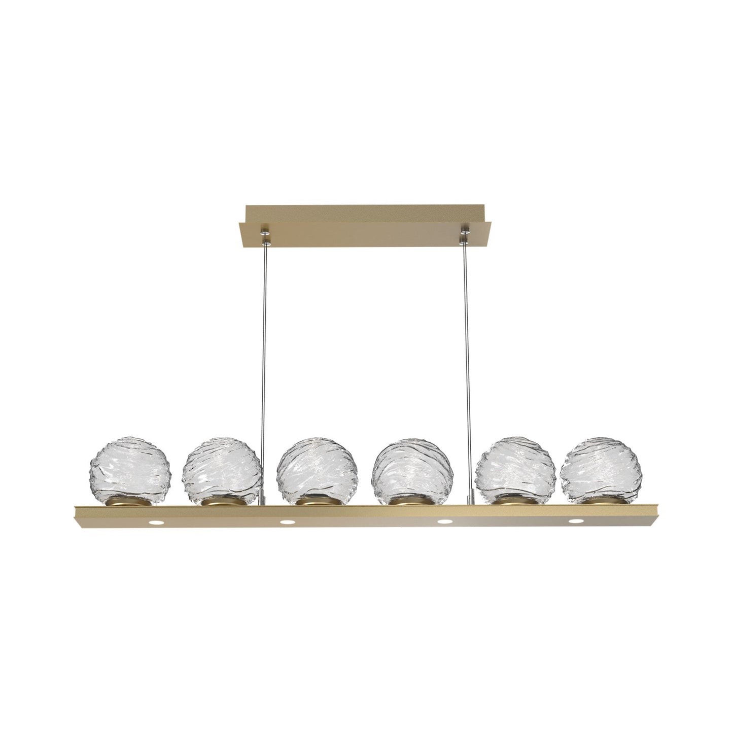Gaia Linear LED Chandelier in Gilded Brass/Clear Blown Glass (44-Inch).