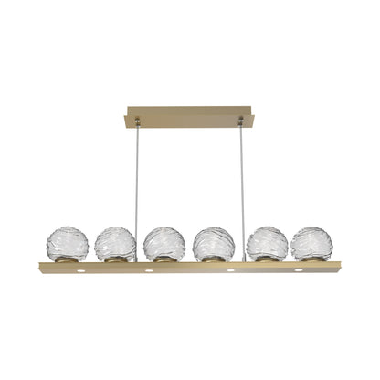 Gaia Linear LED Chandelier in Gilded Brass/Clear Blown Glass (44-Inch).