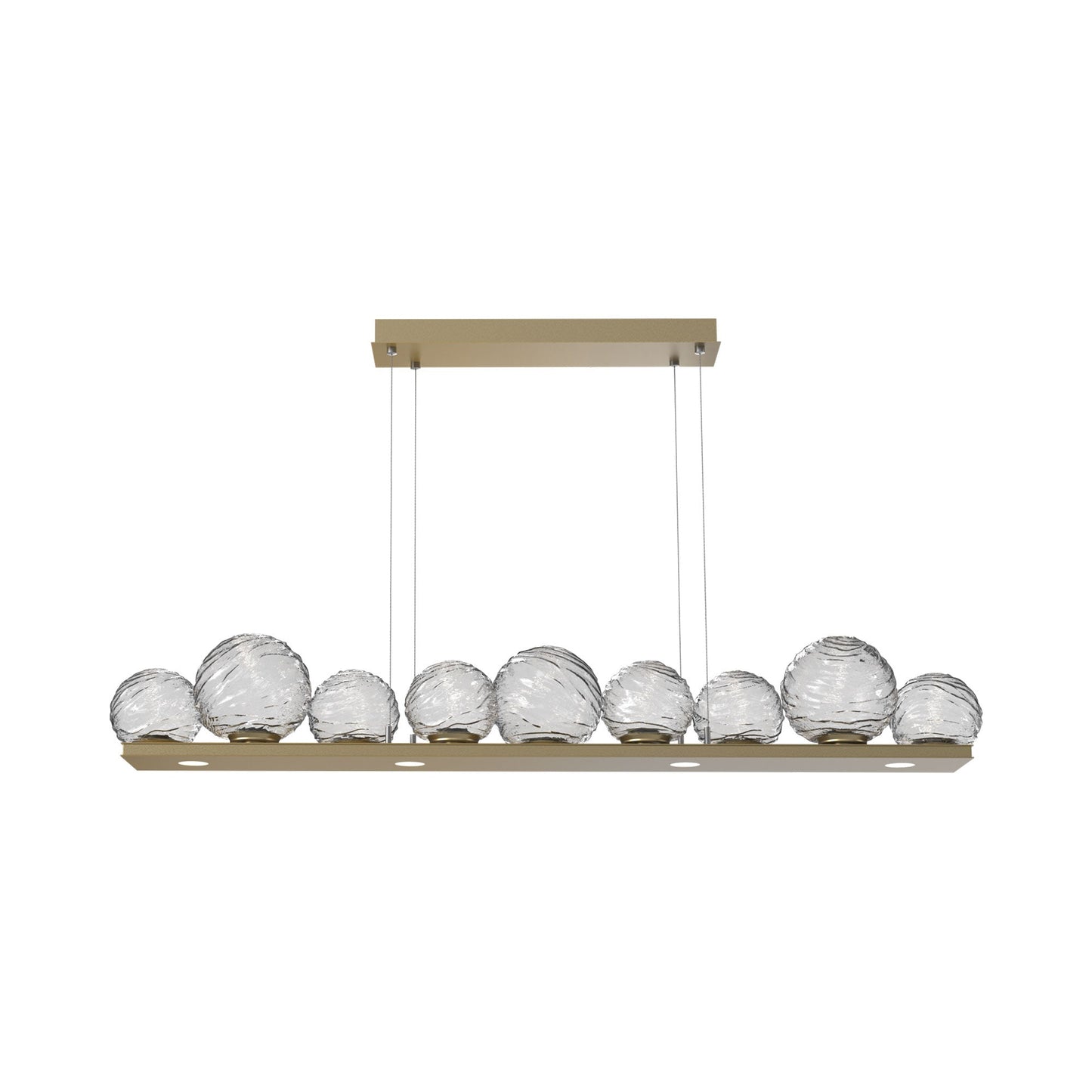 Gaia Linear LED Chandelier in Gilded Brass/Clear Blown Glass (59-Inch).