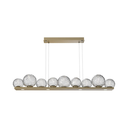 Gaia Linear LED Chandelier in Gilded Brass/Clear Blown Glass (59-Inch).