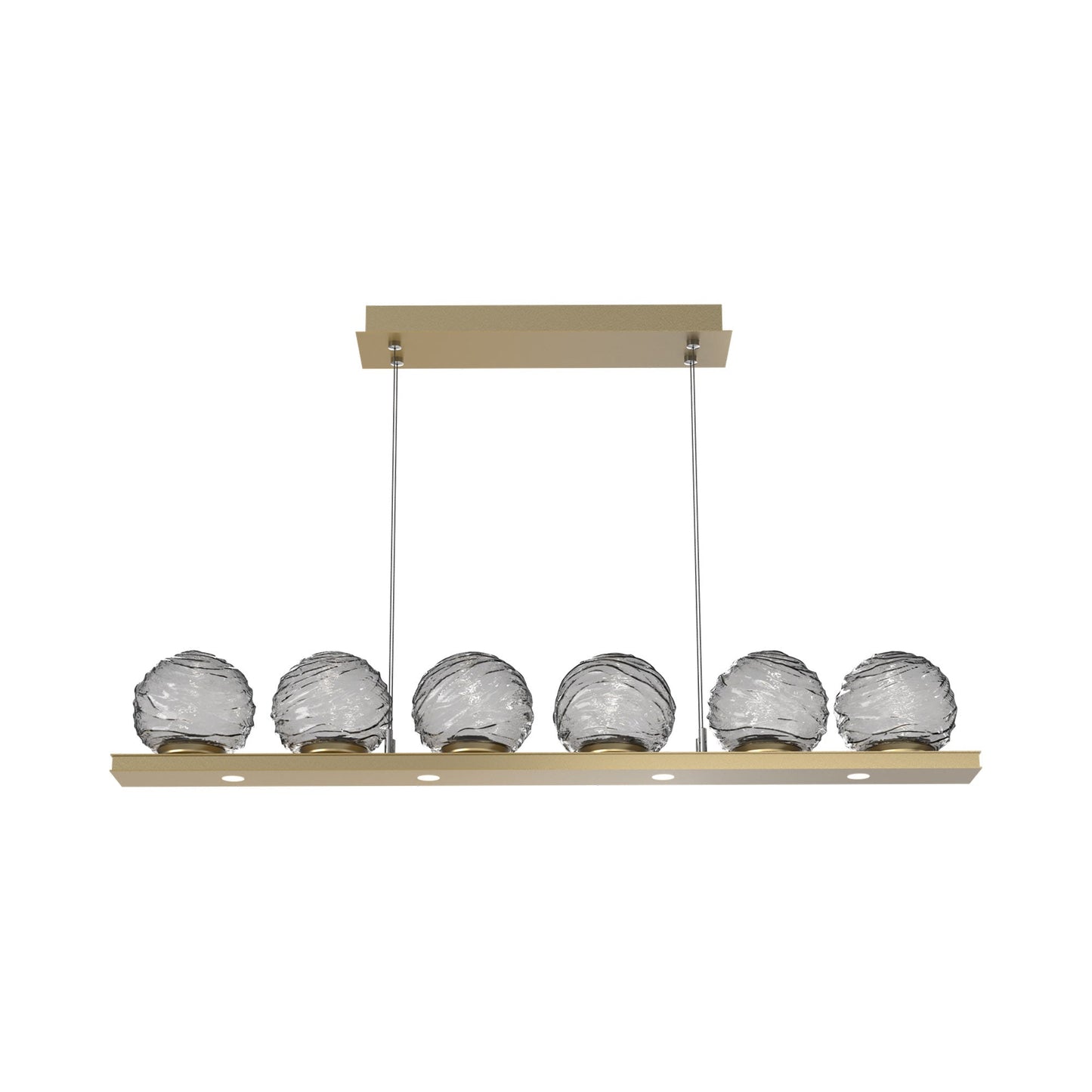 Gaia Linear LED Chandelier in Gilded Brass/Smoke Blown Glass (44-Inch).