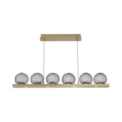 Gaia Linear LED Chandelier in Gilded Brass/Smoke Blown Glass (44-Inch).