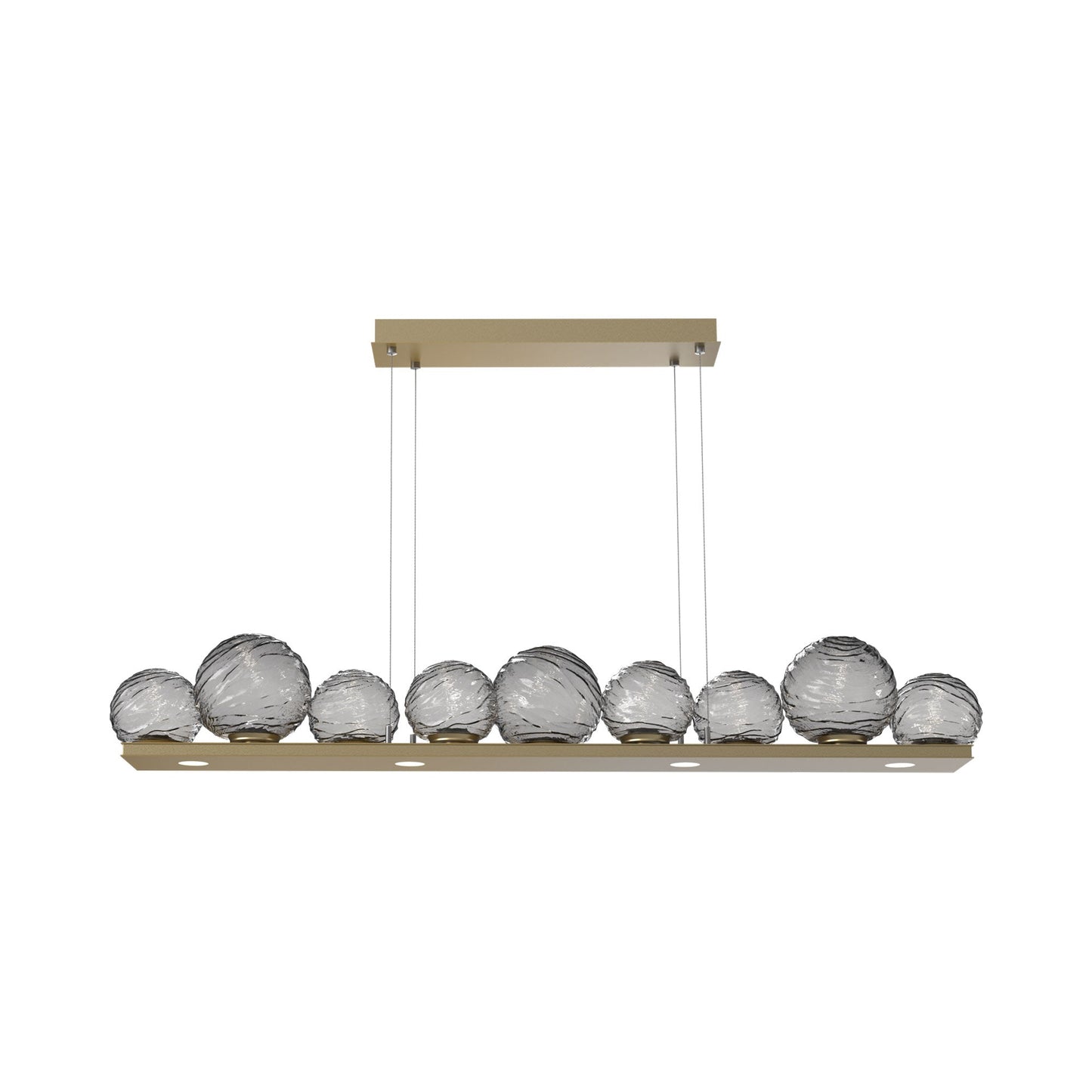 Gaia Linear LED Chandelier in Gilded Brass/Smoke Blown Glass (59-Inch).