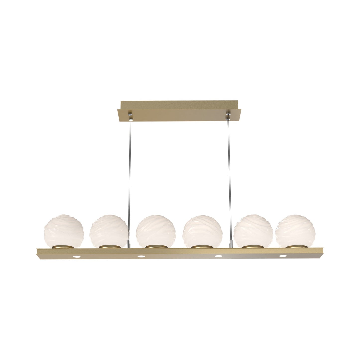 Gaia Linear LED Chandelier in Gilded Brass/White Blown Glass (44-Inch).