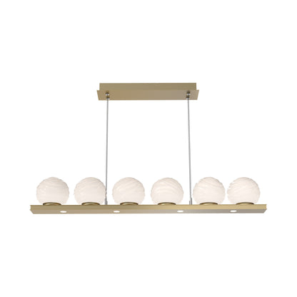 Gaia Linear LED Chandelier in Gilded Brass/White Blown Glass (44-Inch).