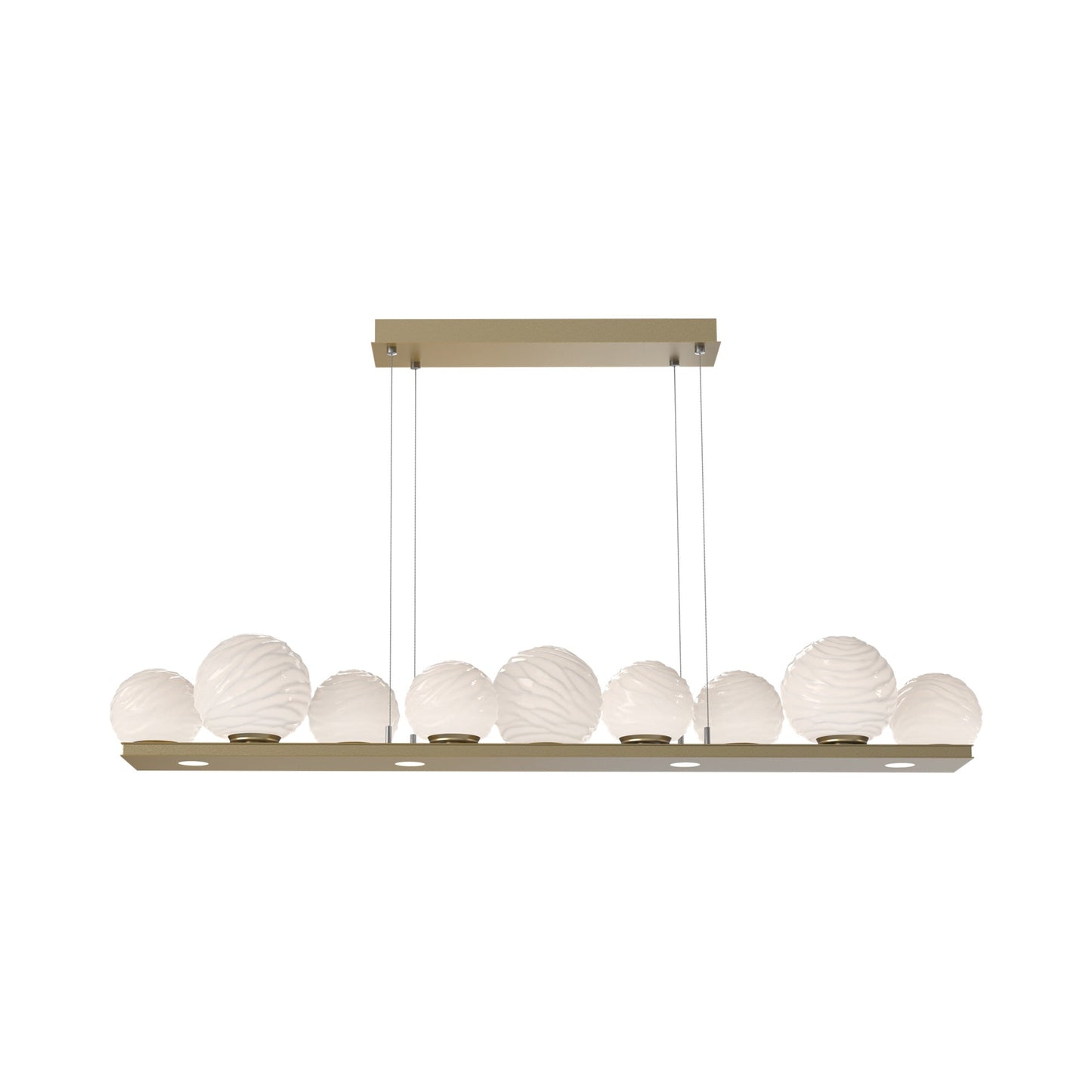 Gaia Linear LED Chandelier in Gilded Brass/White Blown Glass (59-Inch).