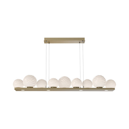Gaia Linear LED Chandelier in Gilded Brass/White Blown Glass (59-Inch).