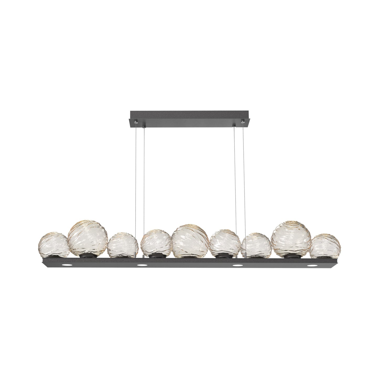 Gaia Linear LED Chandelier in Graphite/Amber Blown Glass (59-Inch).