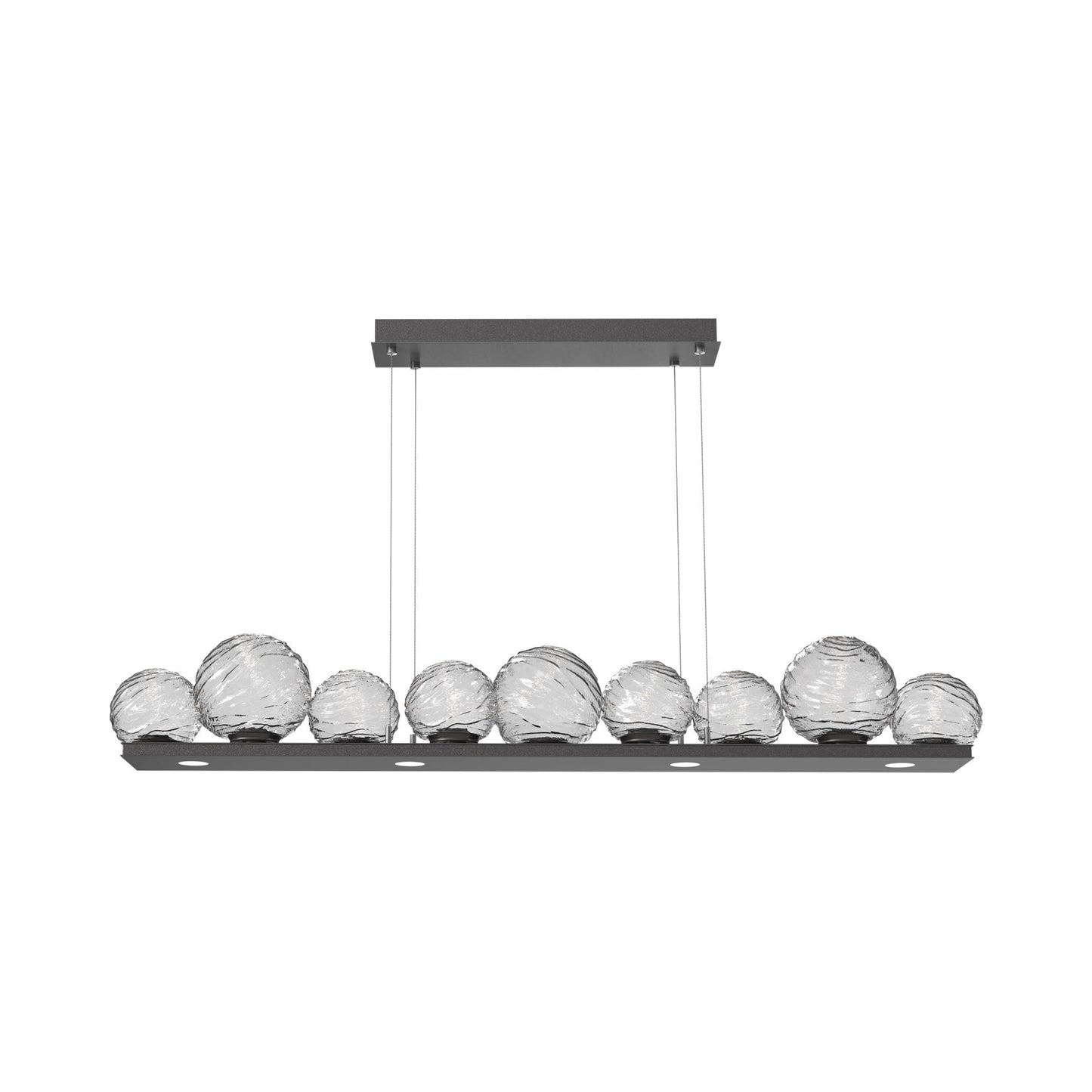 Gaia Linear LED Chandelier in Graphite/Clear Blown Glass (59-Inch).