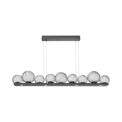 Gaia Linear LED Chandelier in Graphite/Clear Blown Glass (59-Inch).