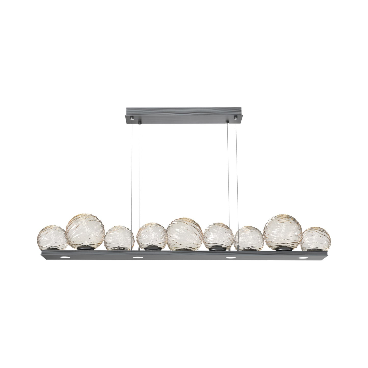Gaia Linear LED Chandelier in Gunmetal/Amber Blown Glass (59-Inch).