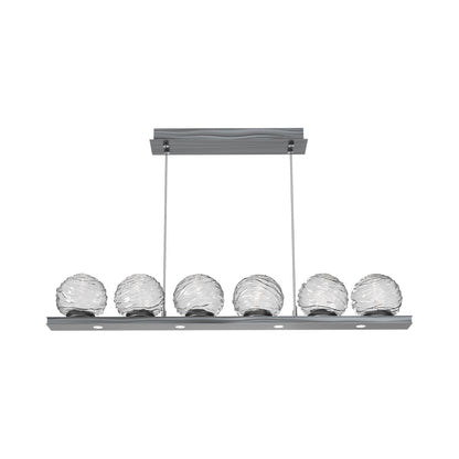Gaia Linear LED Chandelier in Gunmetal/Clear Blown Glass (44-Inch).