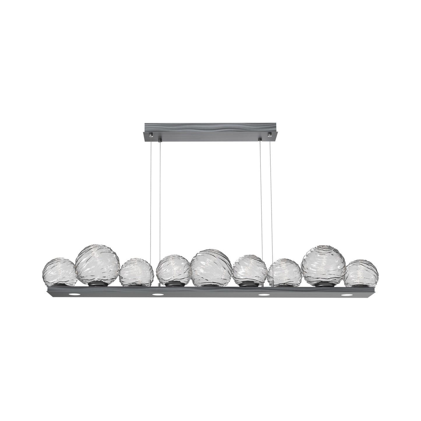 Gaia Linear LED Chandelier in Gunmetal/Clear Blown Glass (59-Inch).