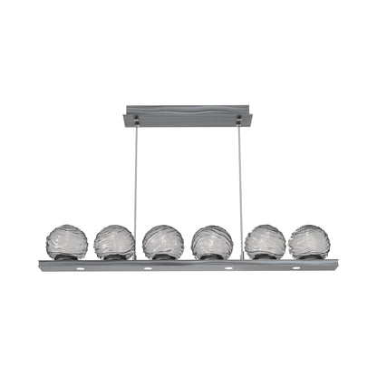 Gaia Linear LED Chandelier in Gunmetal/Smoke Blown Glass (44-Inch).