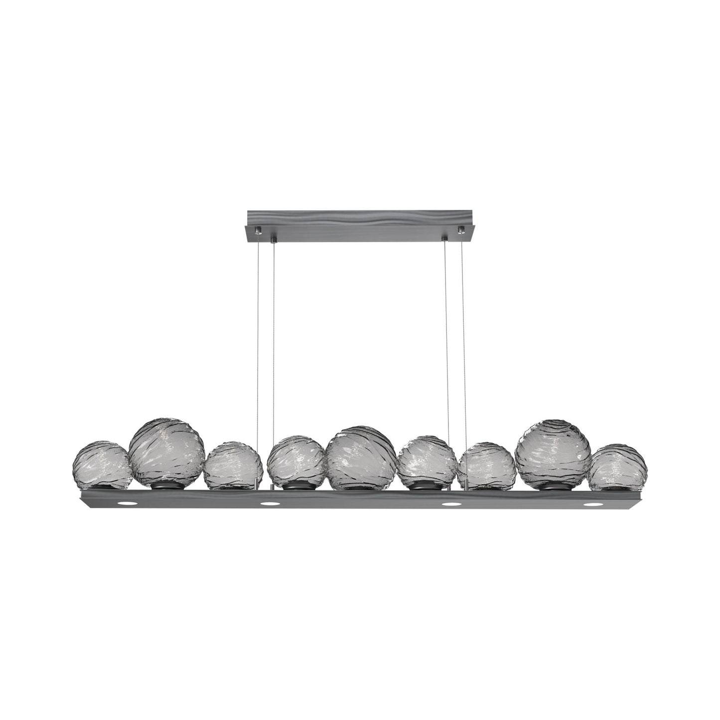 Gaia Linear LED Chandelier in Gunmetal/Smoke Blown Glass (59-Inch).