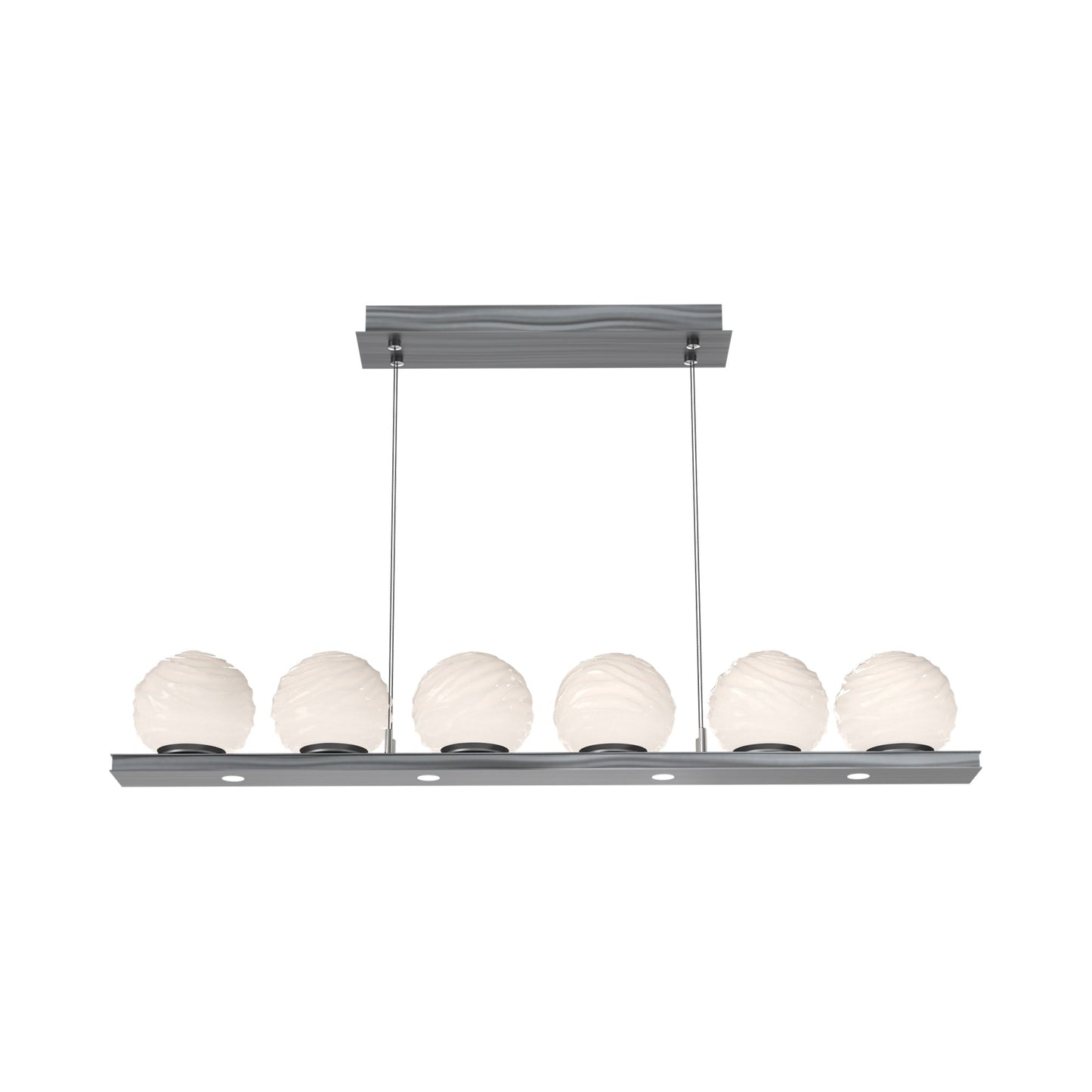 Gaia Linear LED Chandelier in Gunmetal/White Blown Glass (44-Inch).