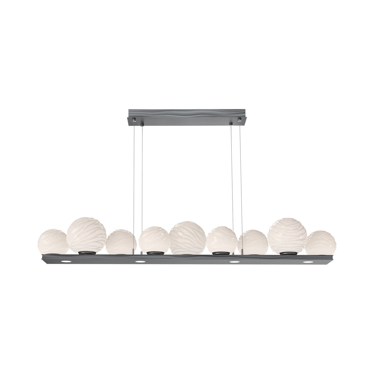 Gaia Linear LED Chandelier in Gunmetal/White Blown Glass (59-Inch).