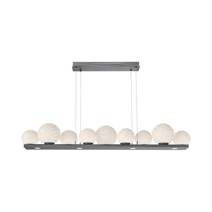 Gaia Linear LED Chandelier in Gunmetal/White Blown Glass (59-Inch).